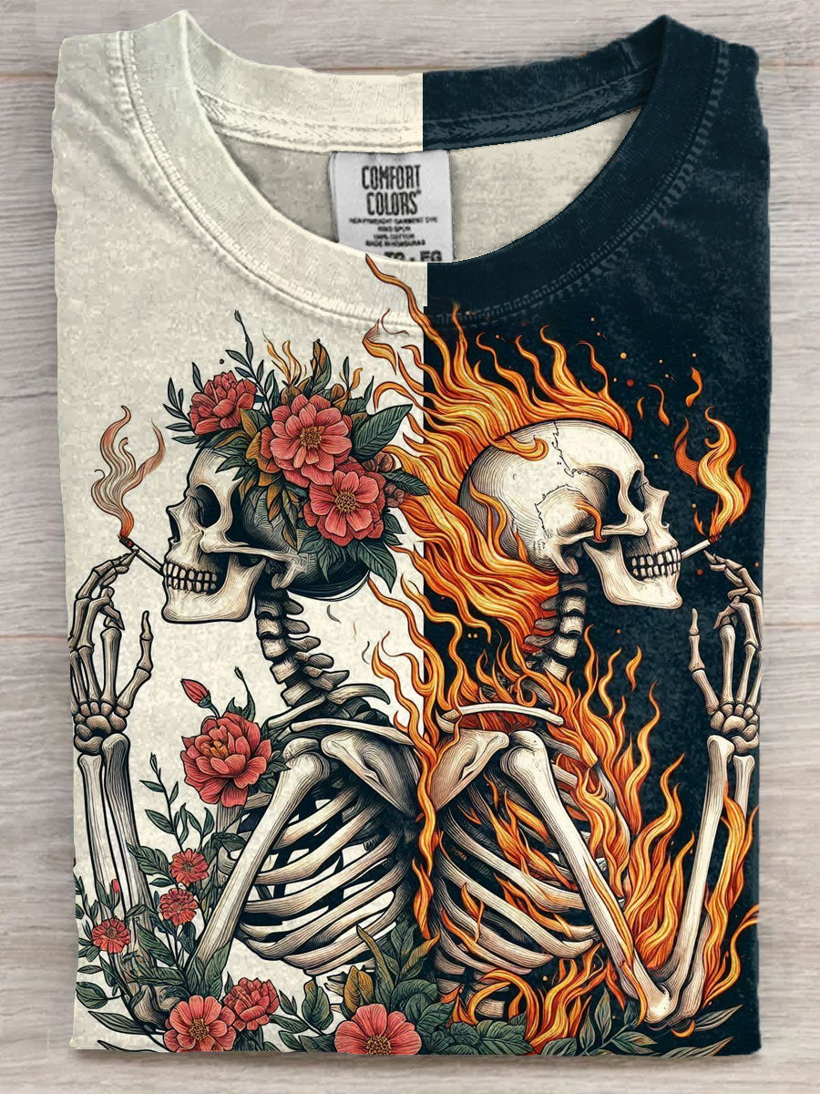 Skull Art Print Casual Short Sleeve T-shirt