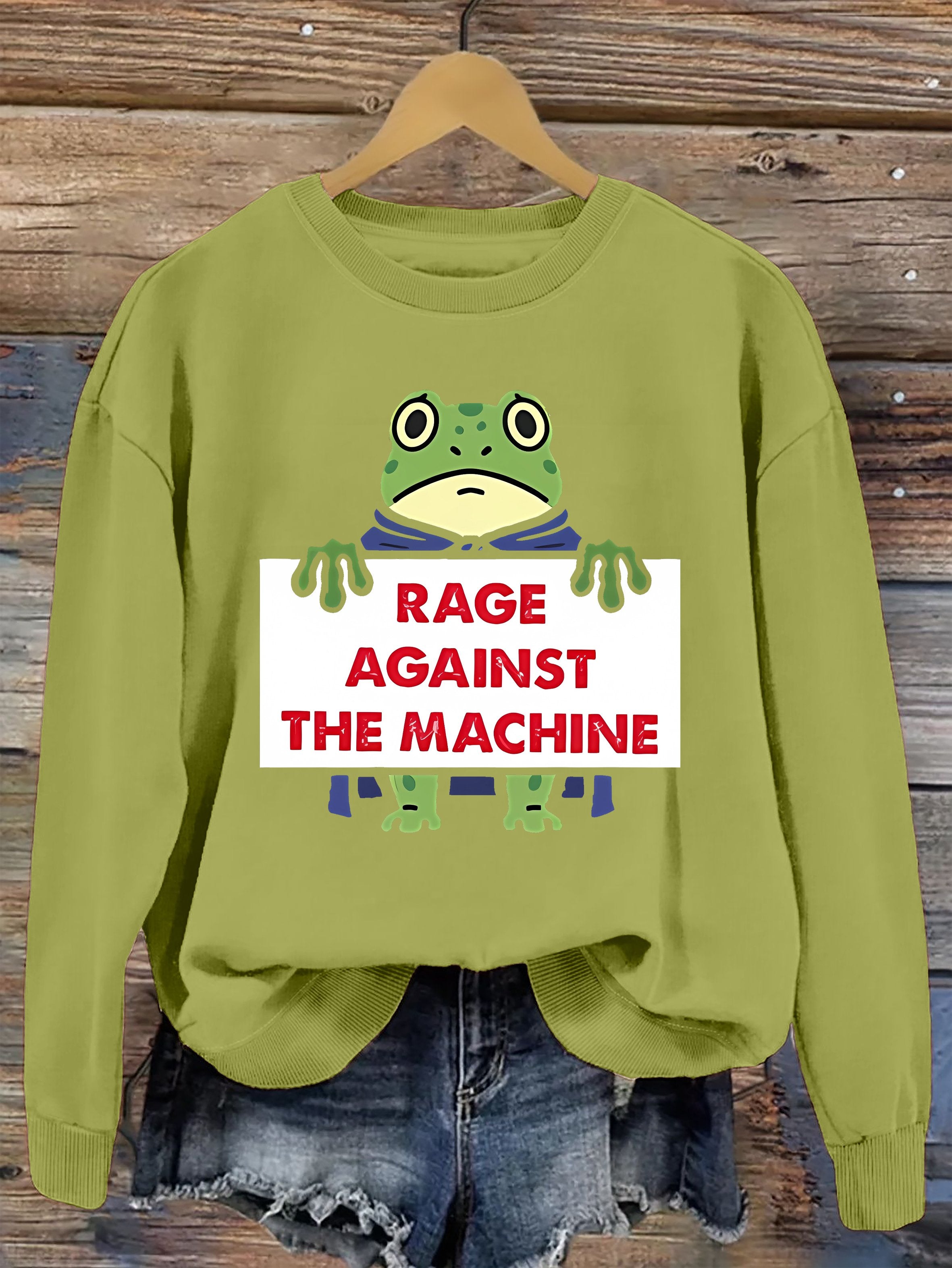 Women's Retro Hop Resist Frog Printed Round Neck Sweatshirt