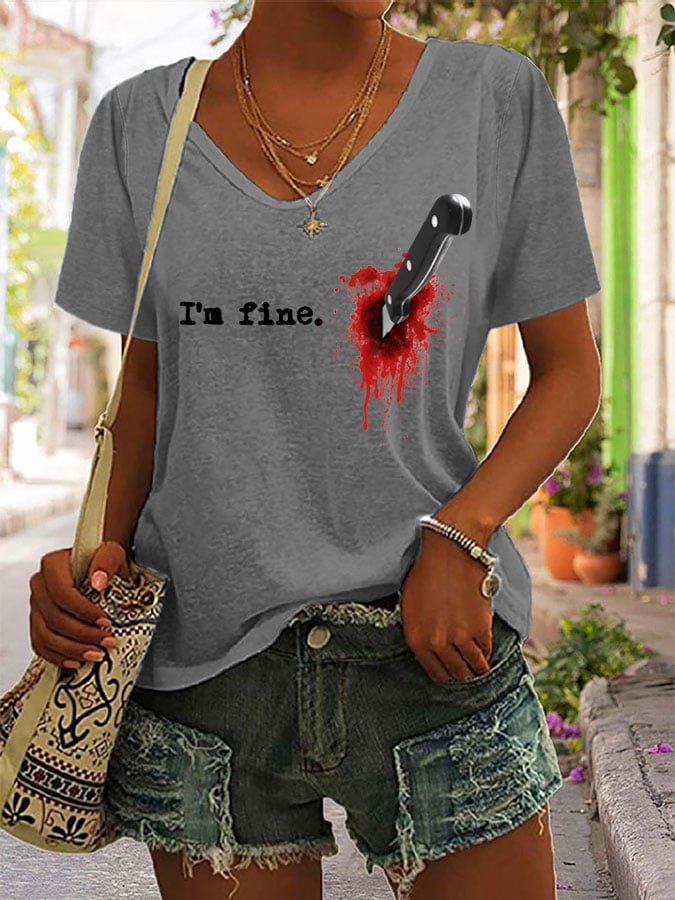 Breast Cancer Awareness V-Neck Print T-Shirt