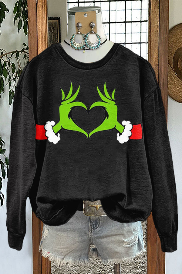 Classic Christmas Grinch Print Sweatshirt