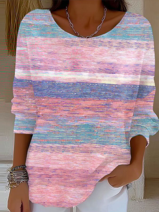 Women's Retro Pink Floral Gradient Art Print Sweater