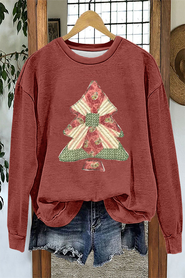 Cute Christmas Tree Print Sweatshirt