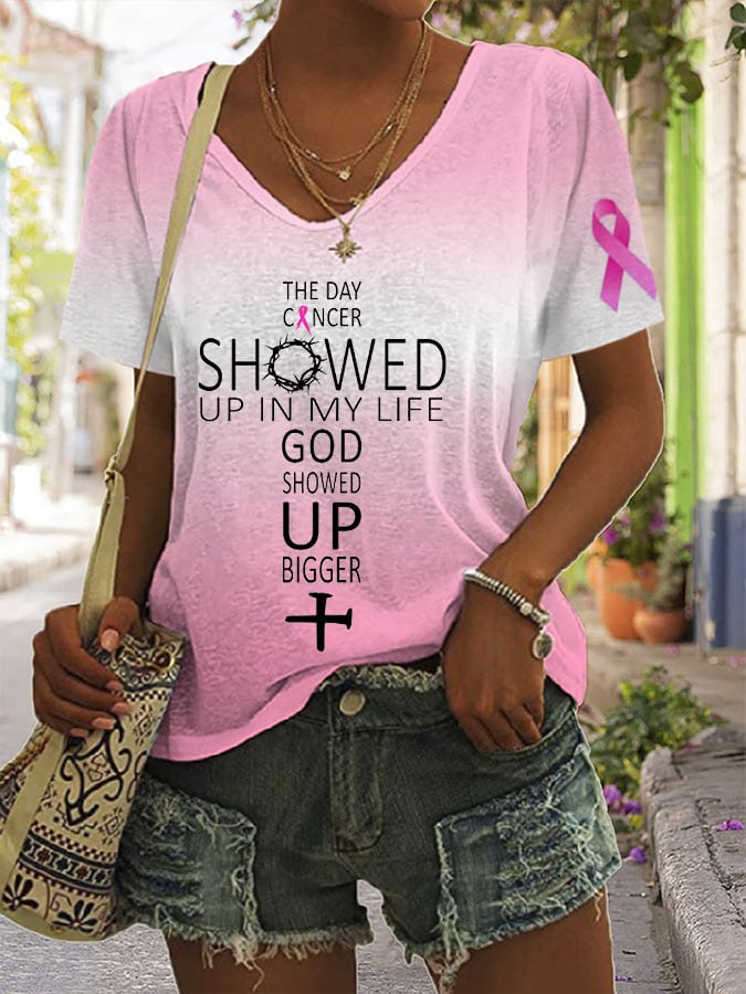 Women'S Breast Cancer Awareness Print Casual T-Shirt