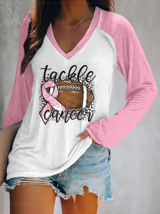 Breast Cancer V-Neck Long Sleeve T-Shirt
