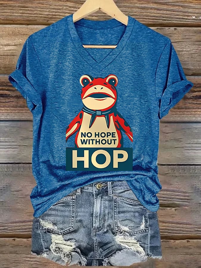 V-neck Women's no hope without hop  Printed Casual T-Shirt