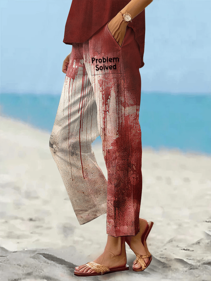 Women's Bloody Problem Solved Halloween Print Casual Pants (With Pockets)