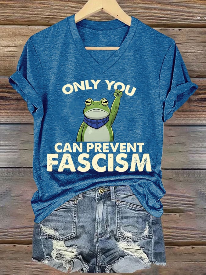 Women's Resist Frog Print V Neck T-shirt