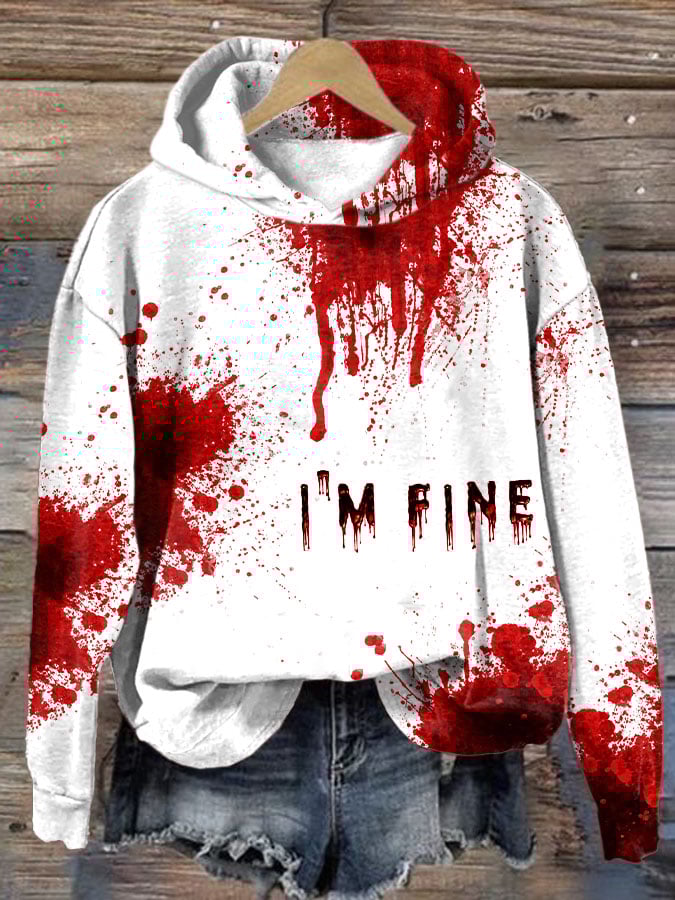Women's Bloodstain I'm Fine Print Hoodie