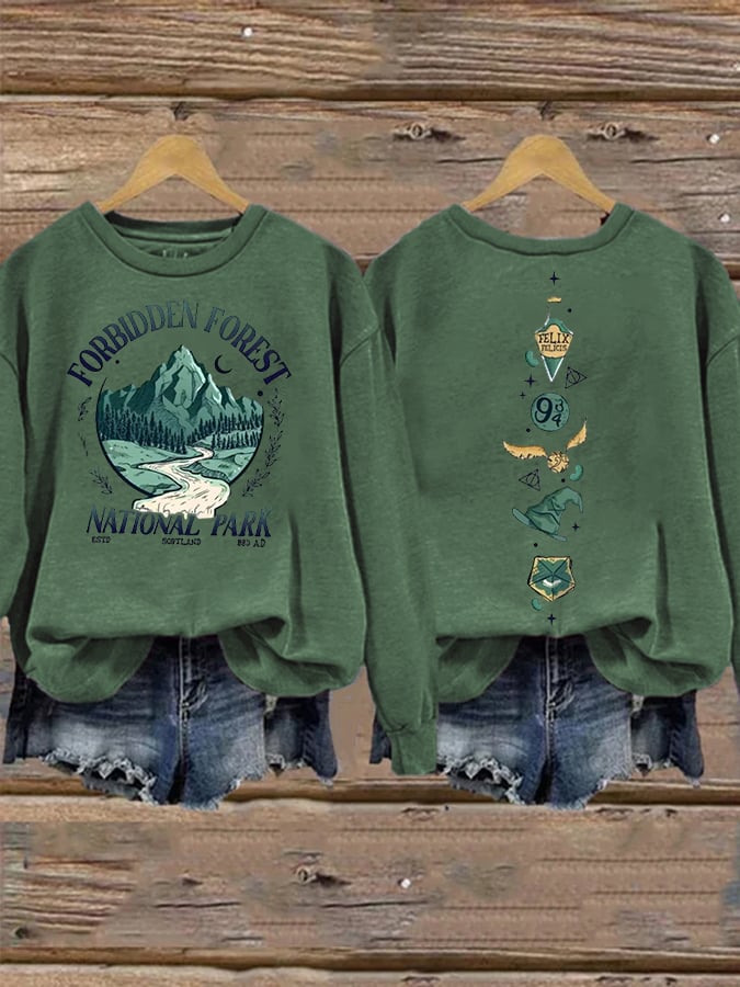 Women'S National Park Printed Round Neck Sweatshirt