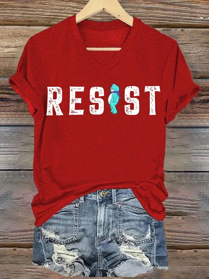 V-neck Women's  Portland Frog resist Print T-Shirt