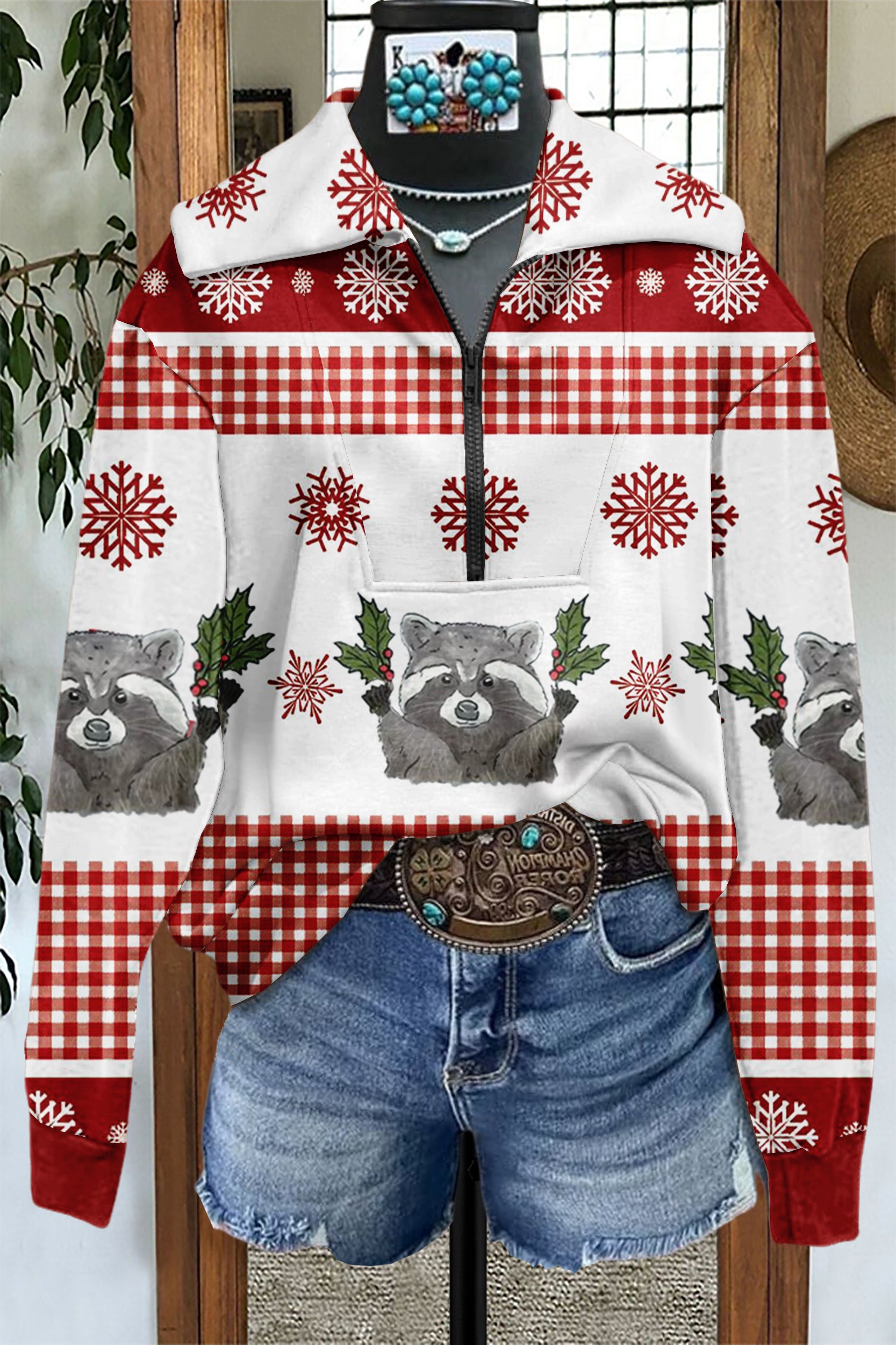 Raccoon Christmas Zipper Sweatshirt