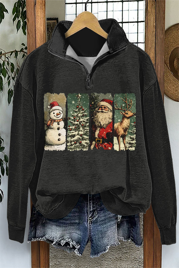 Retro Christmas Santa Claus Print Sweatshirt