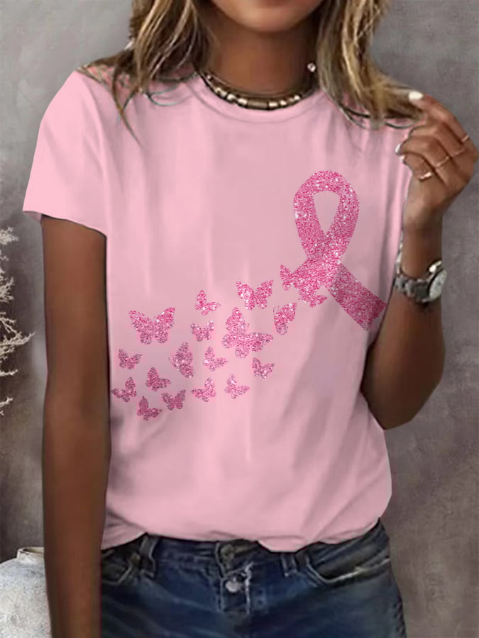 Women's Breast Cancer Awareness Print Casual T-Shirt