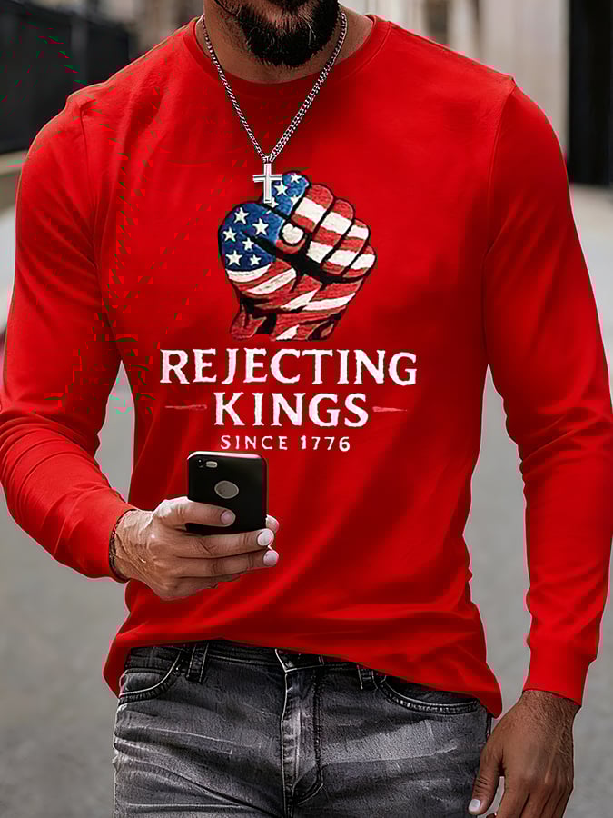Men'S “Rejecting Kings Since 1776” Print Casual T-Shirt