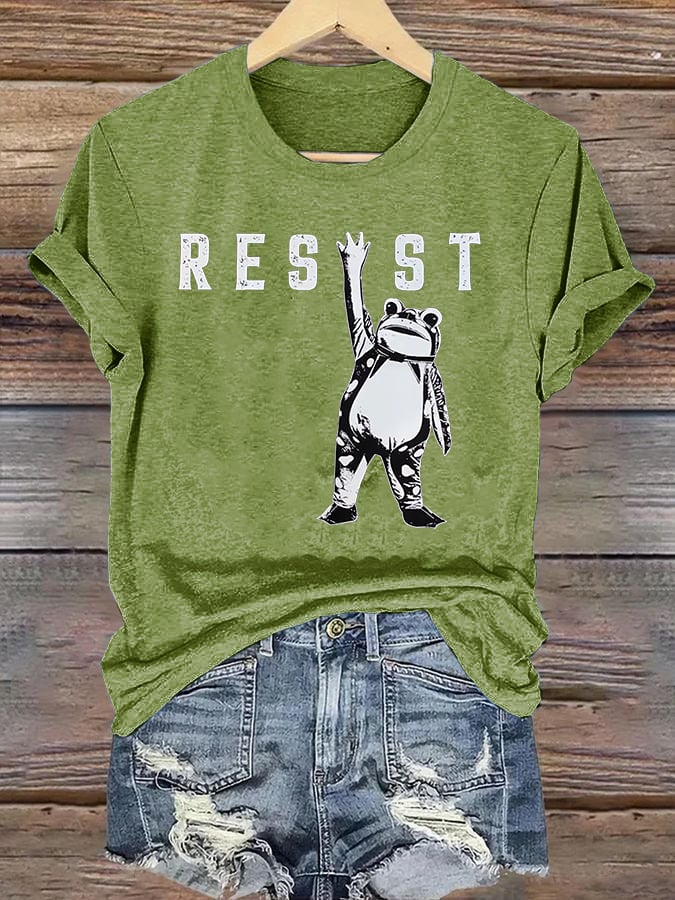 Women's  Portland Frog Resist  Printed Casual T-Shirt