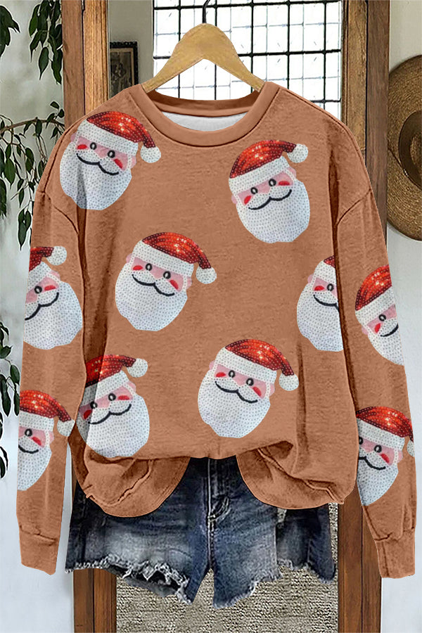Shiny Christmas Santa Claus Print Sweatshirt