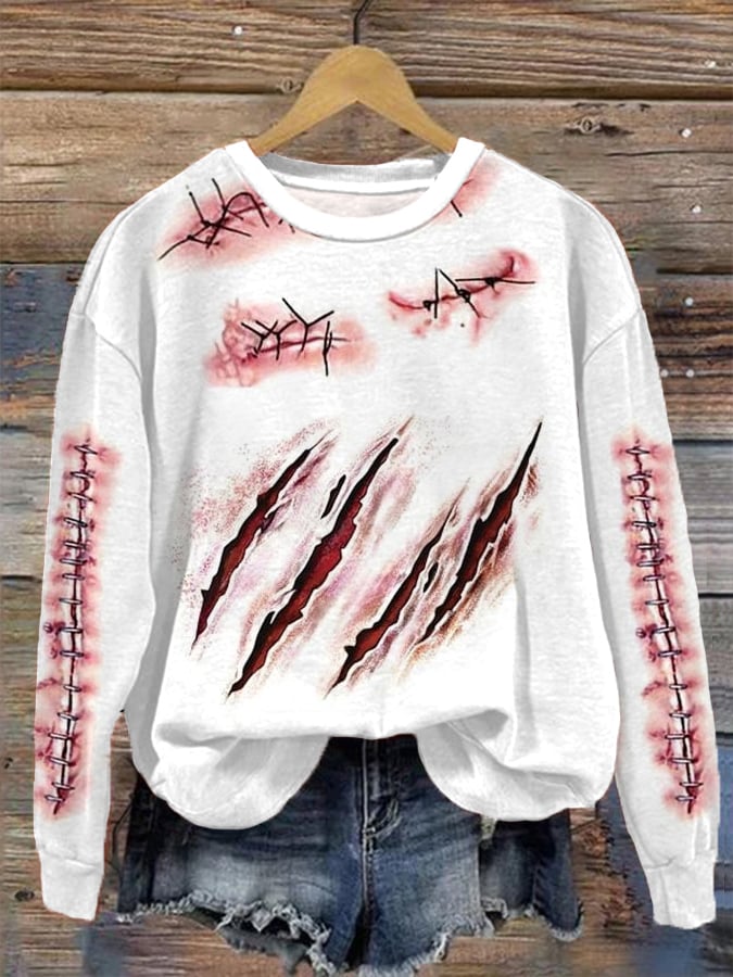 Women's Halloween Bloody Scratches Print Sweatshirt