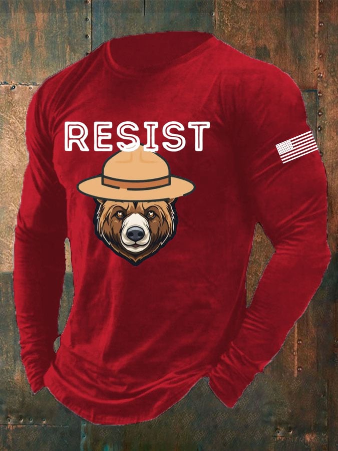 Men's Vintage Bear Resist Printed Casual T-shirt