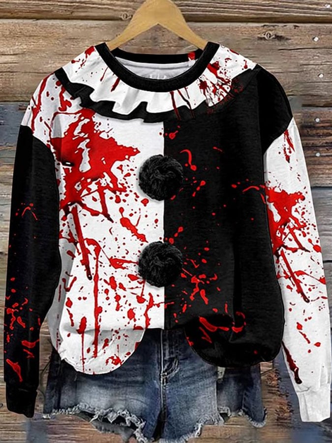 Women's Artistic Clown Bloody Halloween Print Casual Sweatshirt