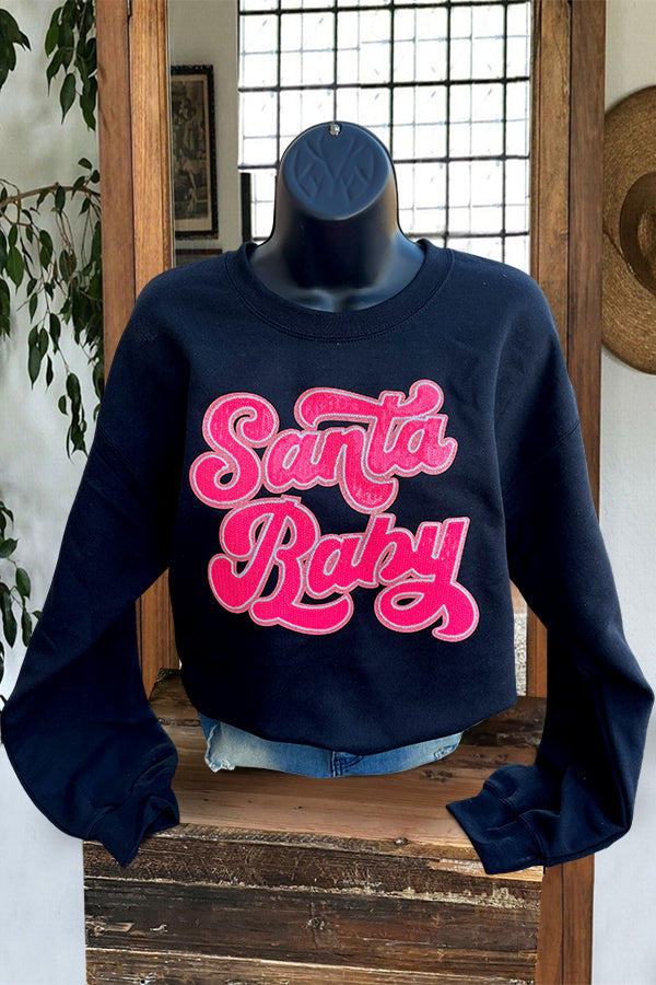 Santa Baby Hot Pink Sequin Patch Sweatshirt