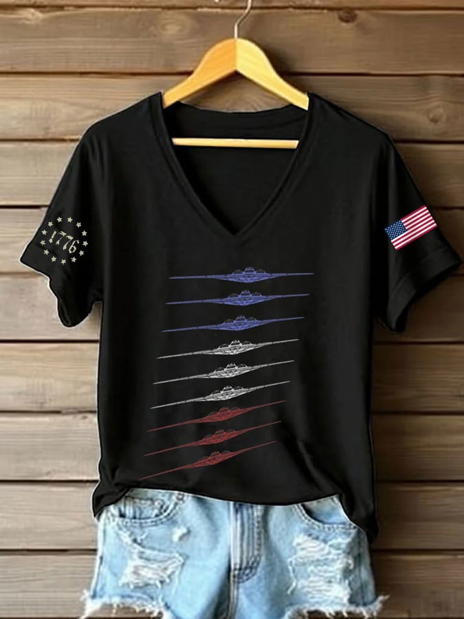Women's B-2 Ghost Bomber Print V-Neck T-Shirt