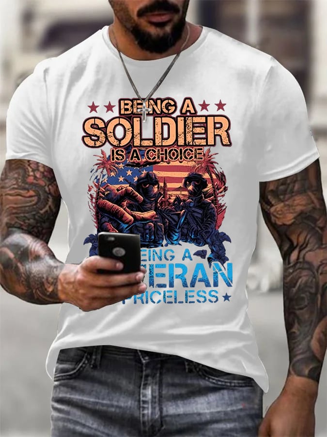 Being A Veteran Is Priceless Pattern  100&Cotton Print  T-Shirt