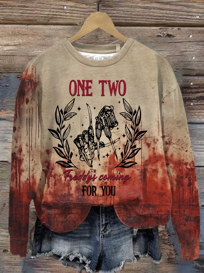 Women's One Two Freddy’s Coming For You Print Round Neck Sweatshirt