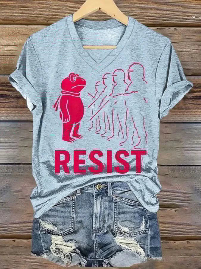 V-neck Women's Portland Frog resist Print T-Shirt