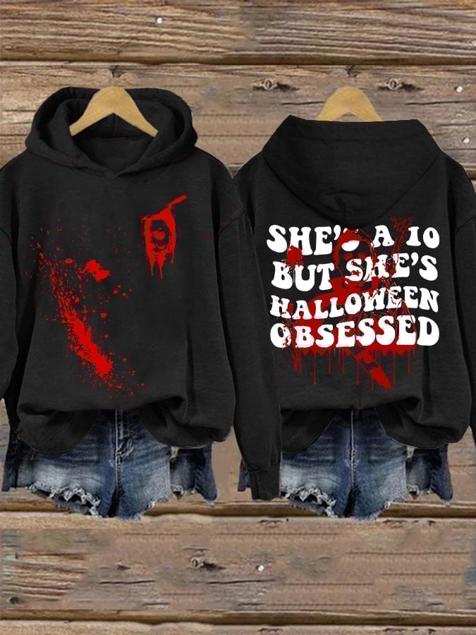She'S A 10 But She'S Halloween Obsessed Halloween Women'S Printed Casual Long-Sleeved Sweatshirt