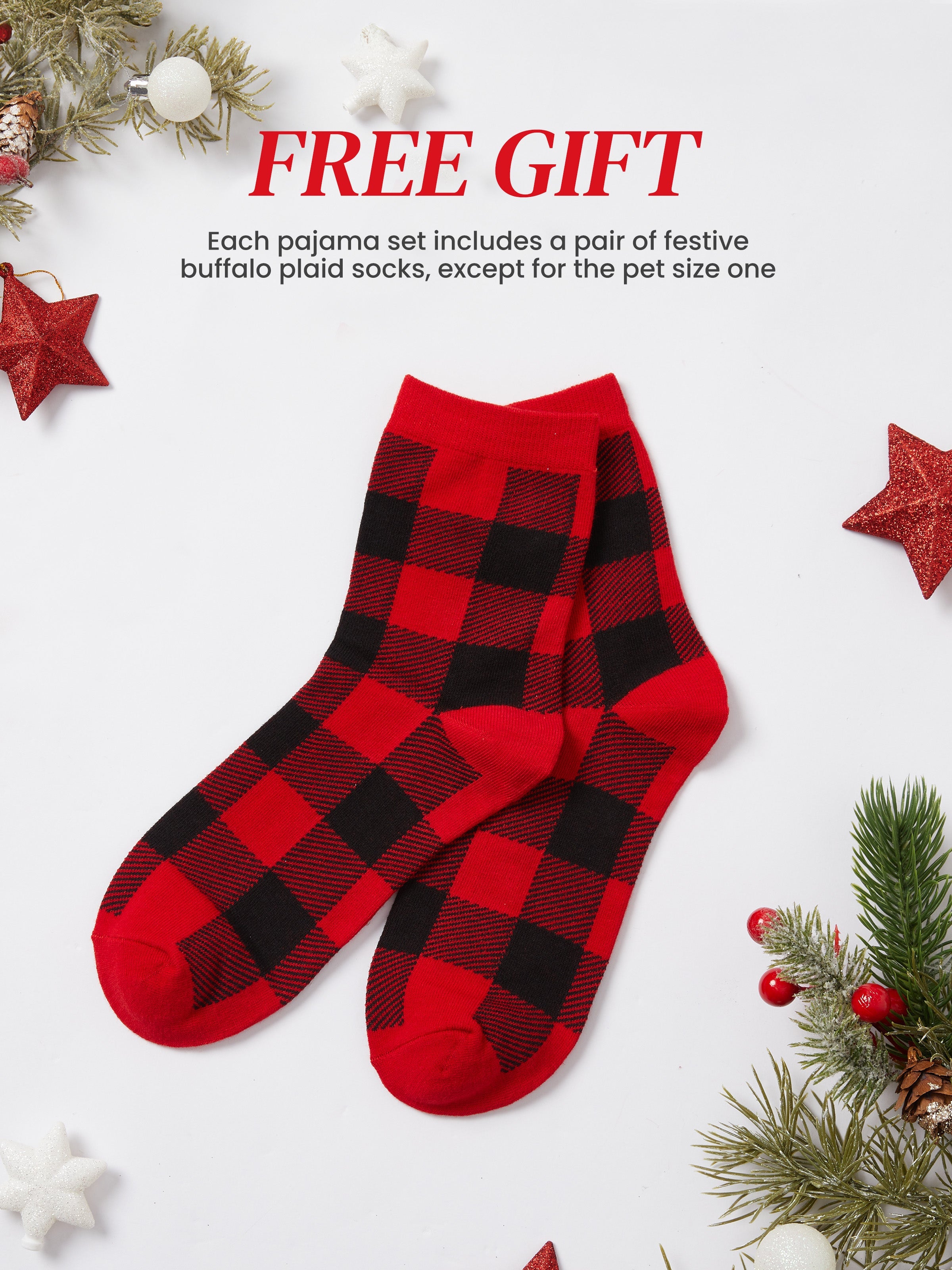 Christmas Matching Family Pajamas Set Santa Claus and Christmas Tree Print Long-sleeve PJS with Christmas Socks White