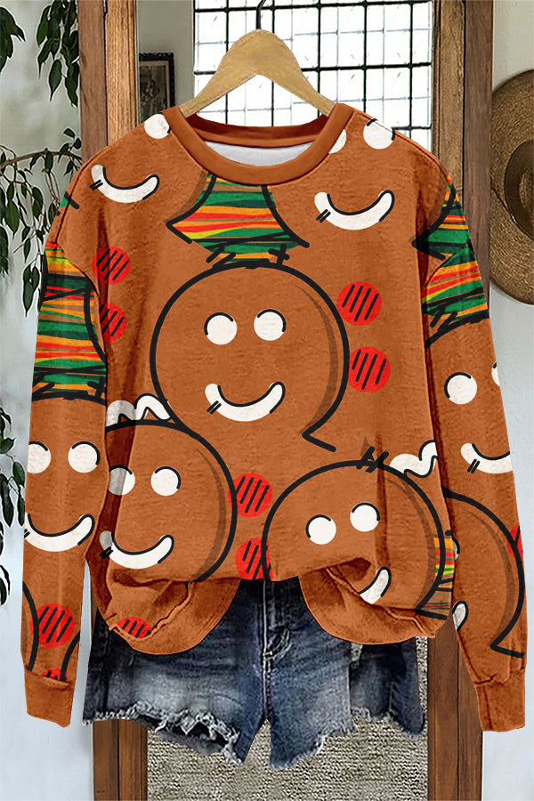 Cute Gingerbread Man Doodle Print Sweatshirt