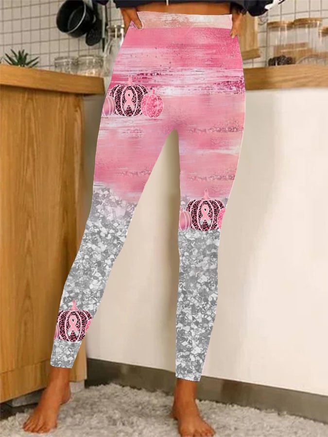 Breast Cancer Awareness Sequin Print Leggings