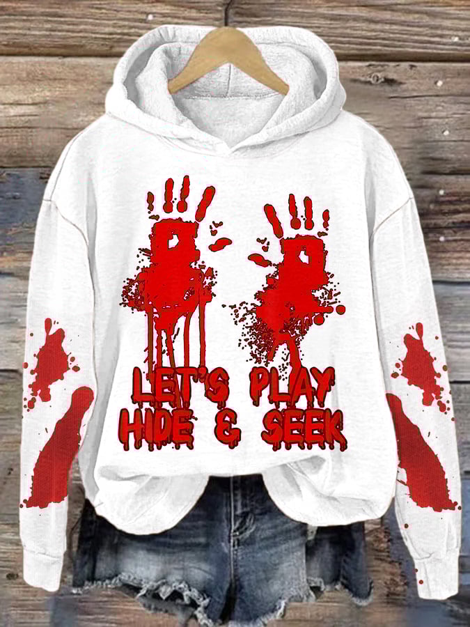 Women's Halloween Let's Play Hide And Seek Printed Hoodie