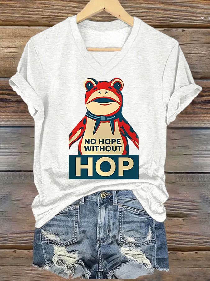 V-neck Women's no hope without hop  Printed Casual T-Shirt