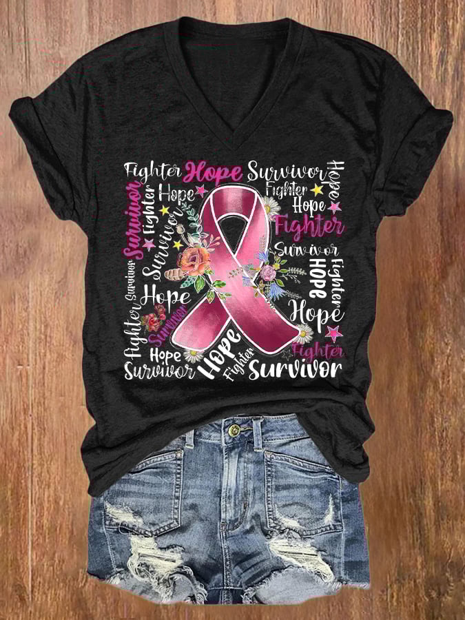 Women's Breast Cancer Awareness Print T-Shirt