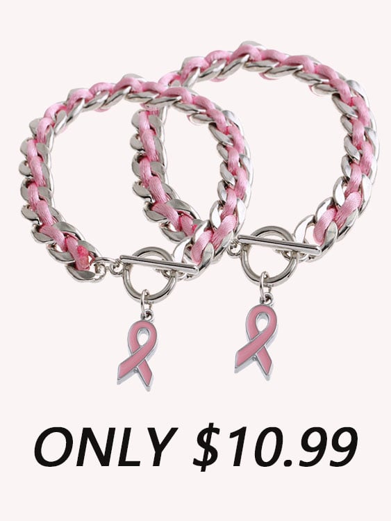 Braided Pink Ribbon Bracelet(two pairs)