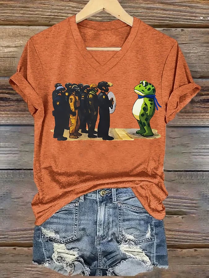 V-neck Women's  Portland Frog print T-Shirt