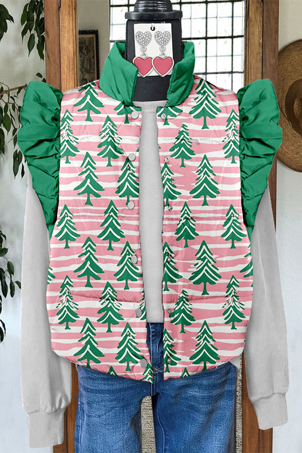 Christmas Tree Striped Flying Sleeve Padded Vest