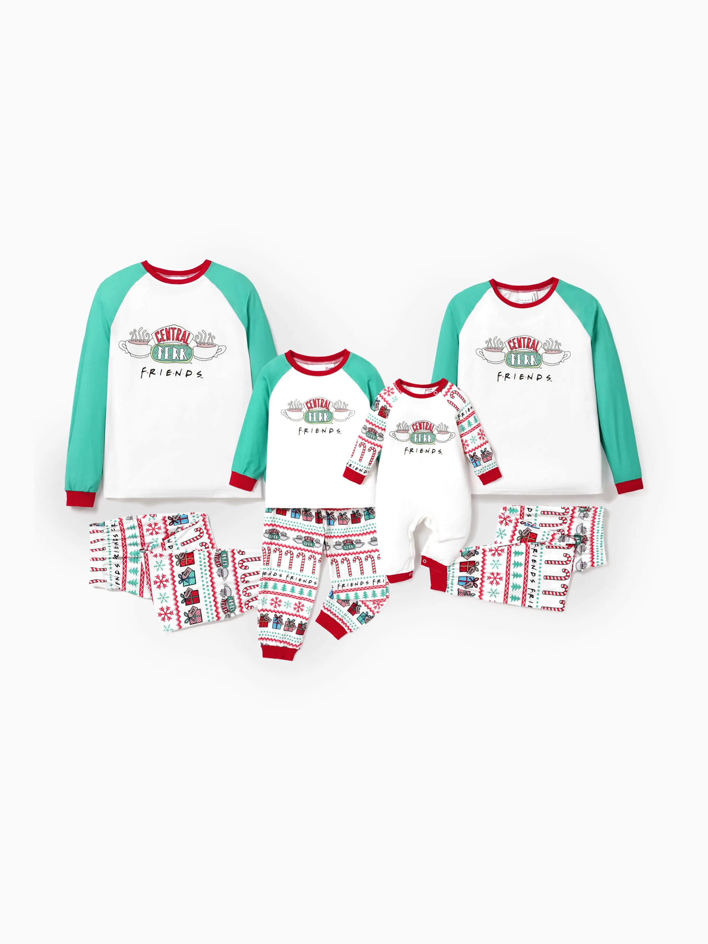 Friends Christmas Family Matching Color-block Pajamas Sets with Christmas Socks