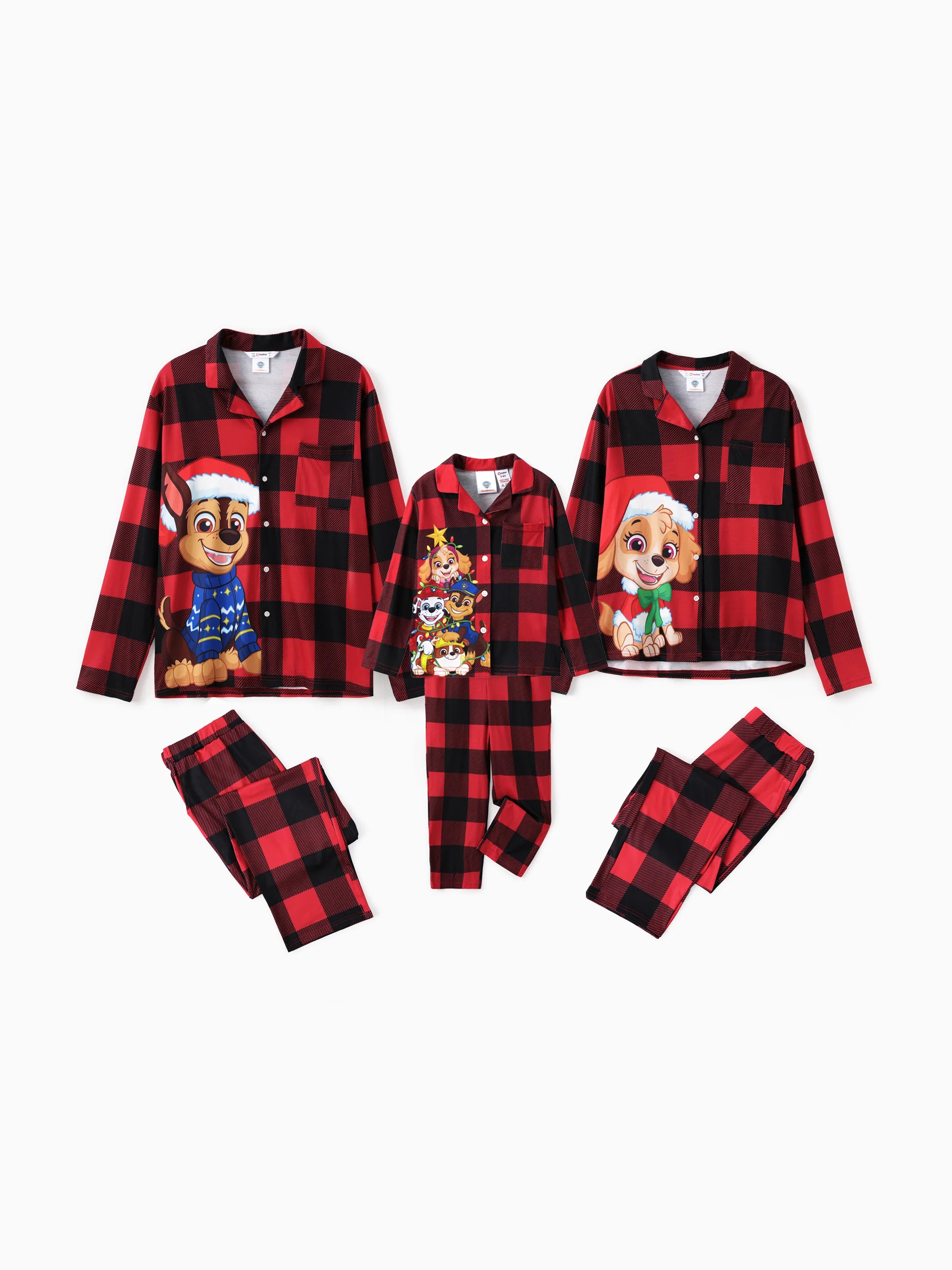 PAW Patrol Christmas Family Matching Plaid Red with Chase Marshall Skye Rubble Print Pajamas Sets with Christmas Socks
