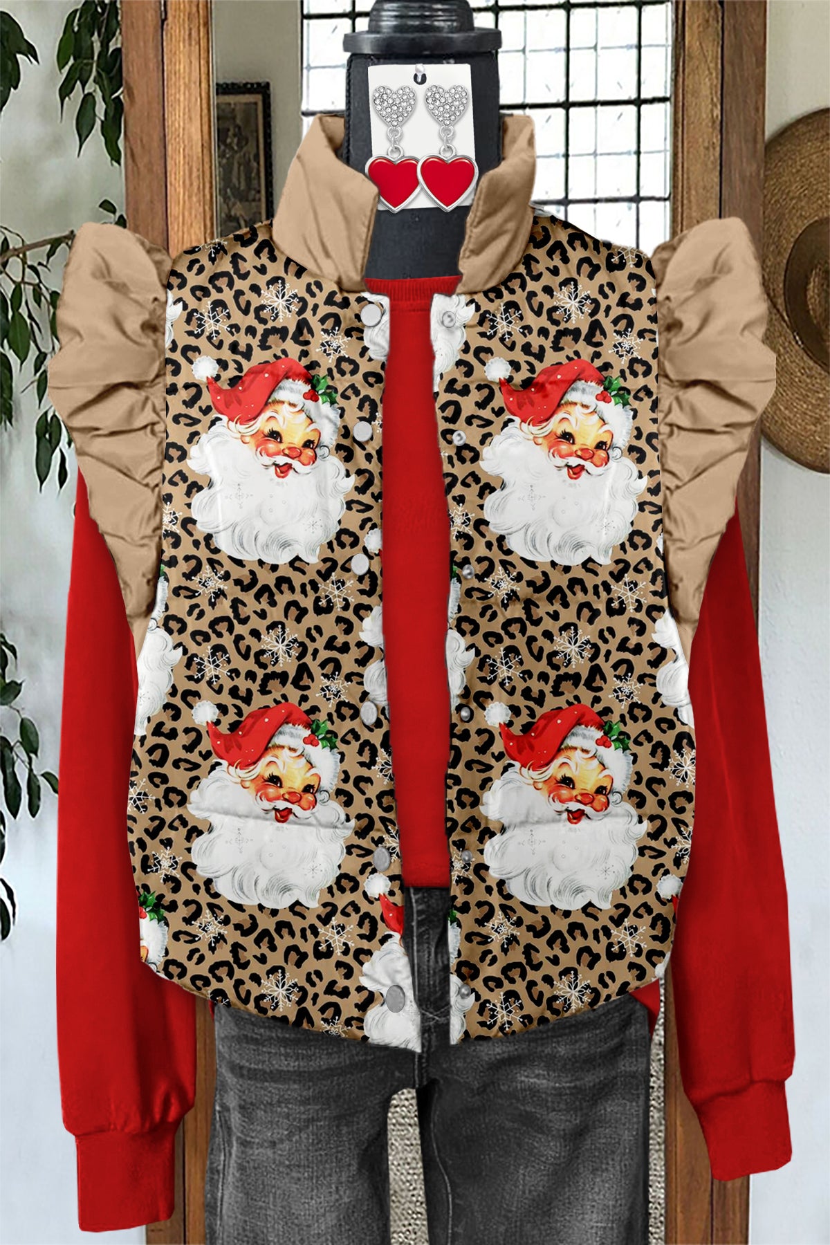 Classic Christmas Santa Claus Print Flying Sleeve Vest