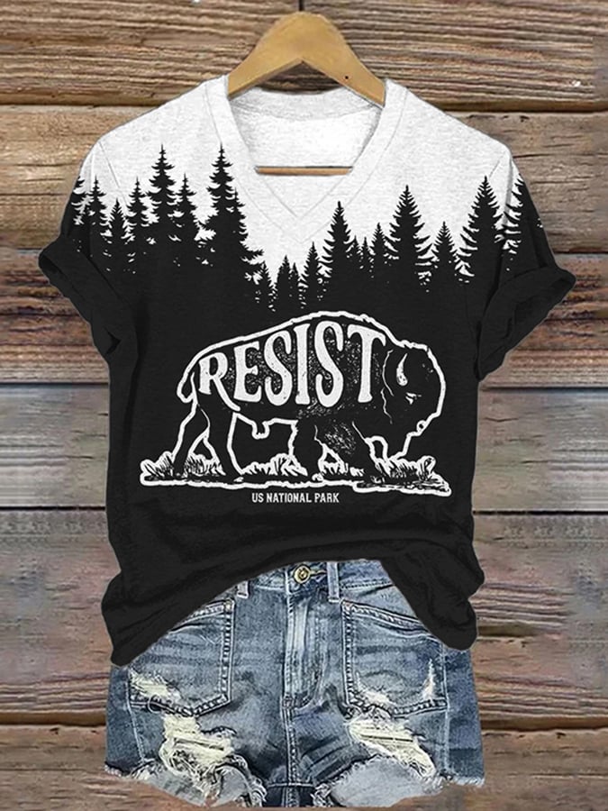 Women's Protect Our National Parks Print V Neck T-Shirt