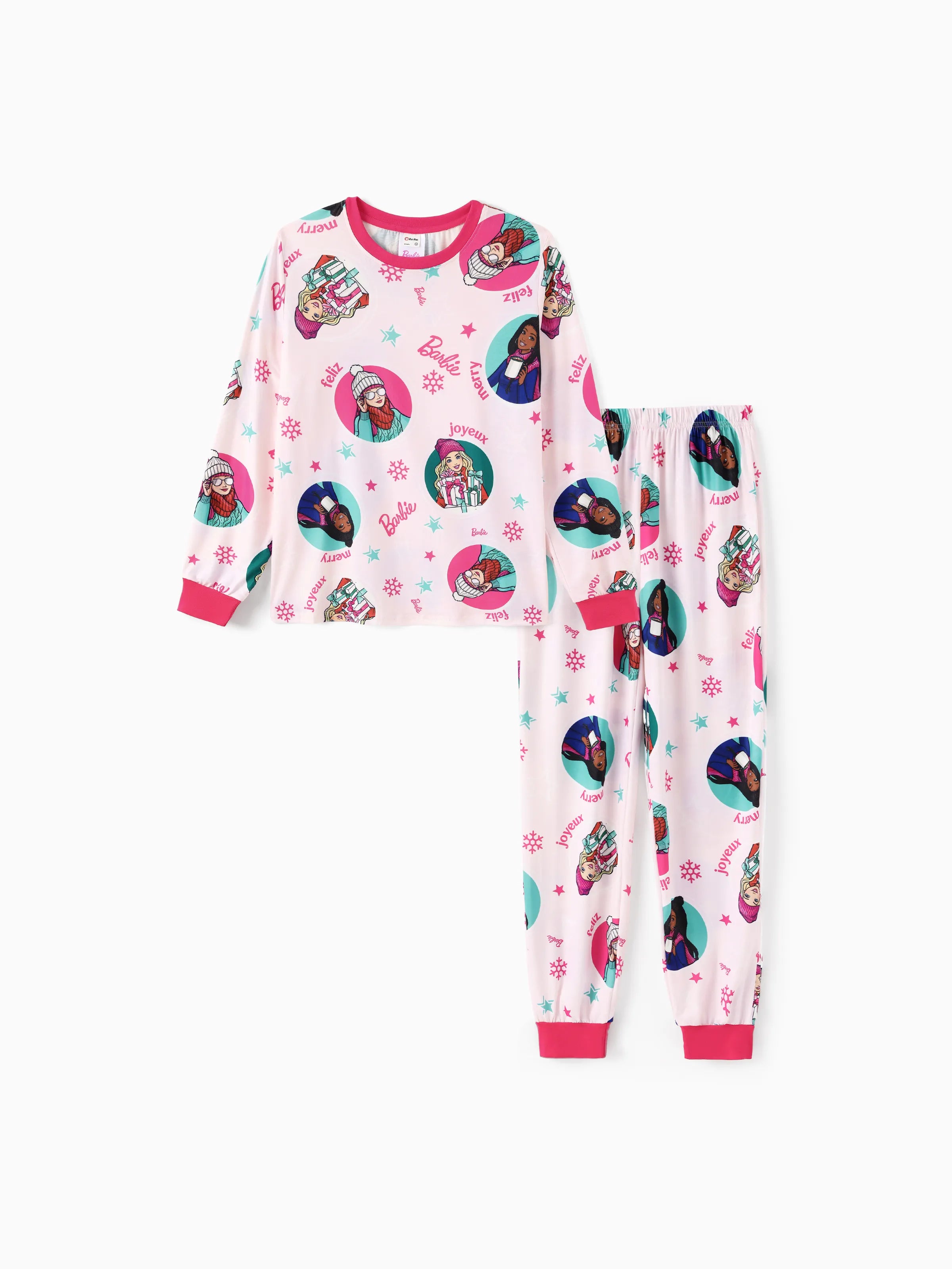 Barbie Christmas Matching Family Snowflake Pajamas Set with Christmas Socks Pink