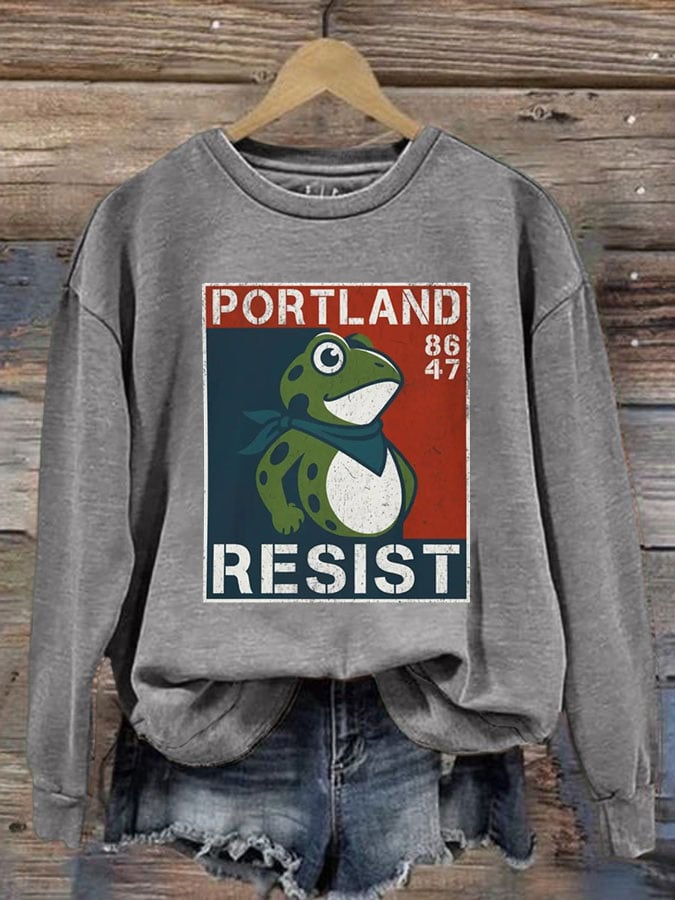 Women's FDT Portland Frog Protest Against the Machine Print Sweatshirt