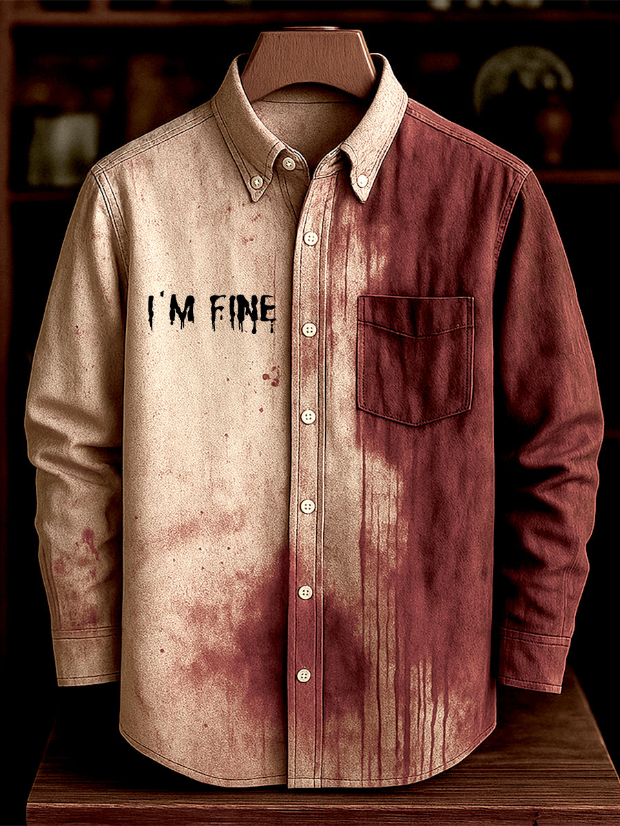 I'm Fine Halloween Art Print Long Sleeve Button-Down Shirt