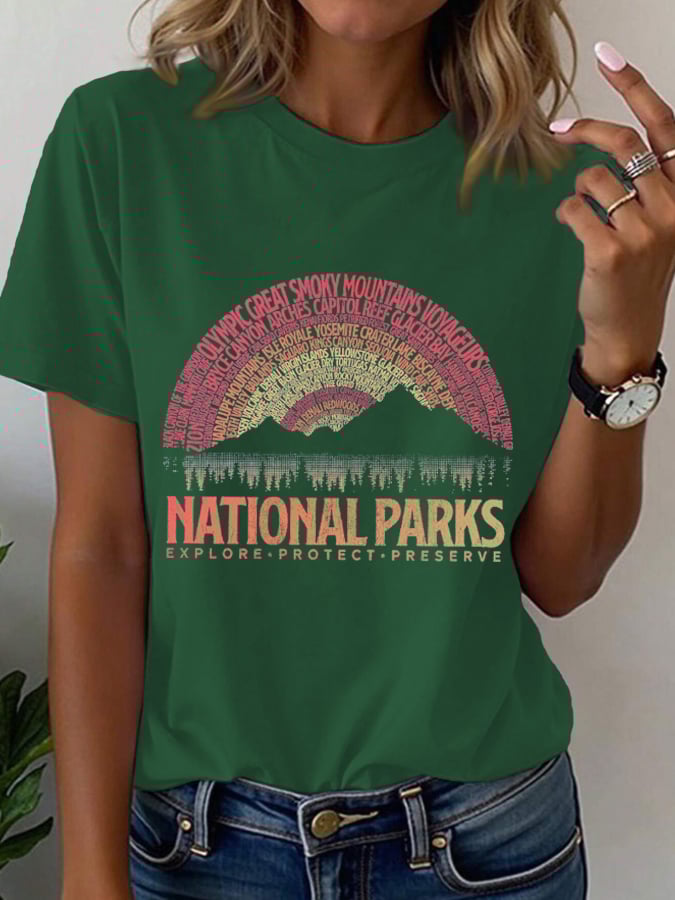 Women's Hotspots 63 National Parks Explore, Protect, And Preserve  Printed T-Shirts