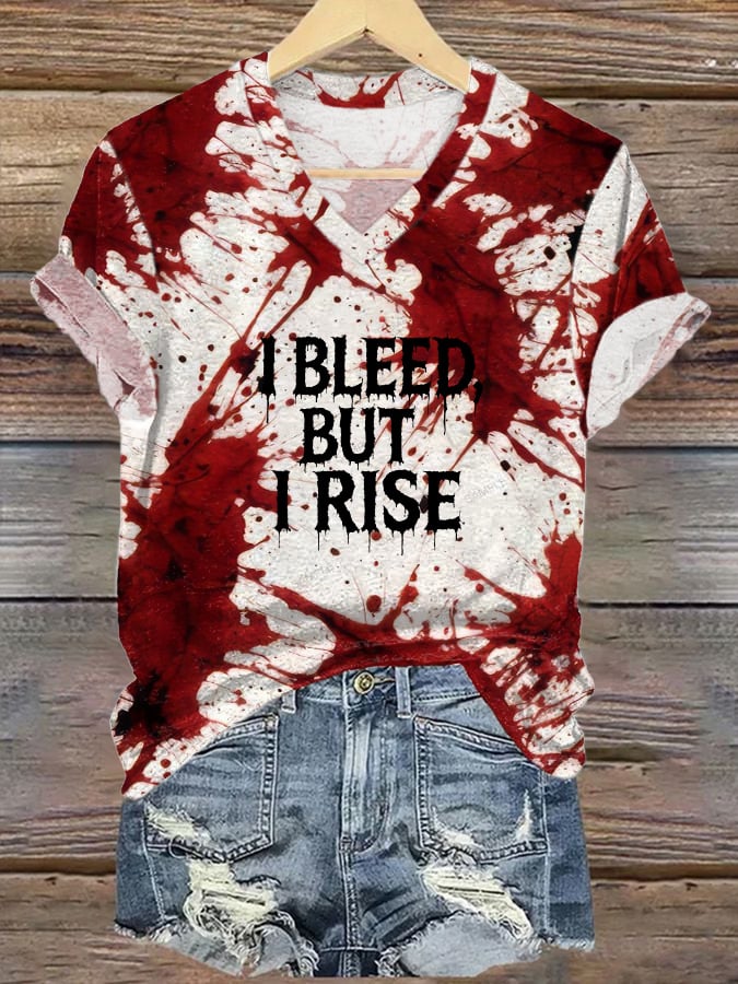 Women's Casual Bloodstain Print V-Neck Short Sleeve T-Shirt