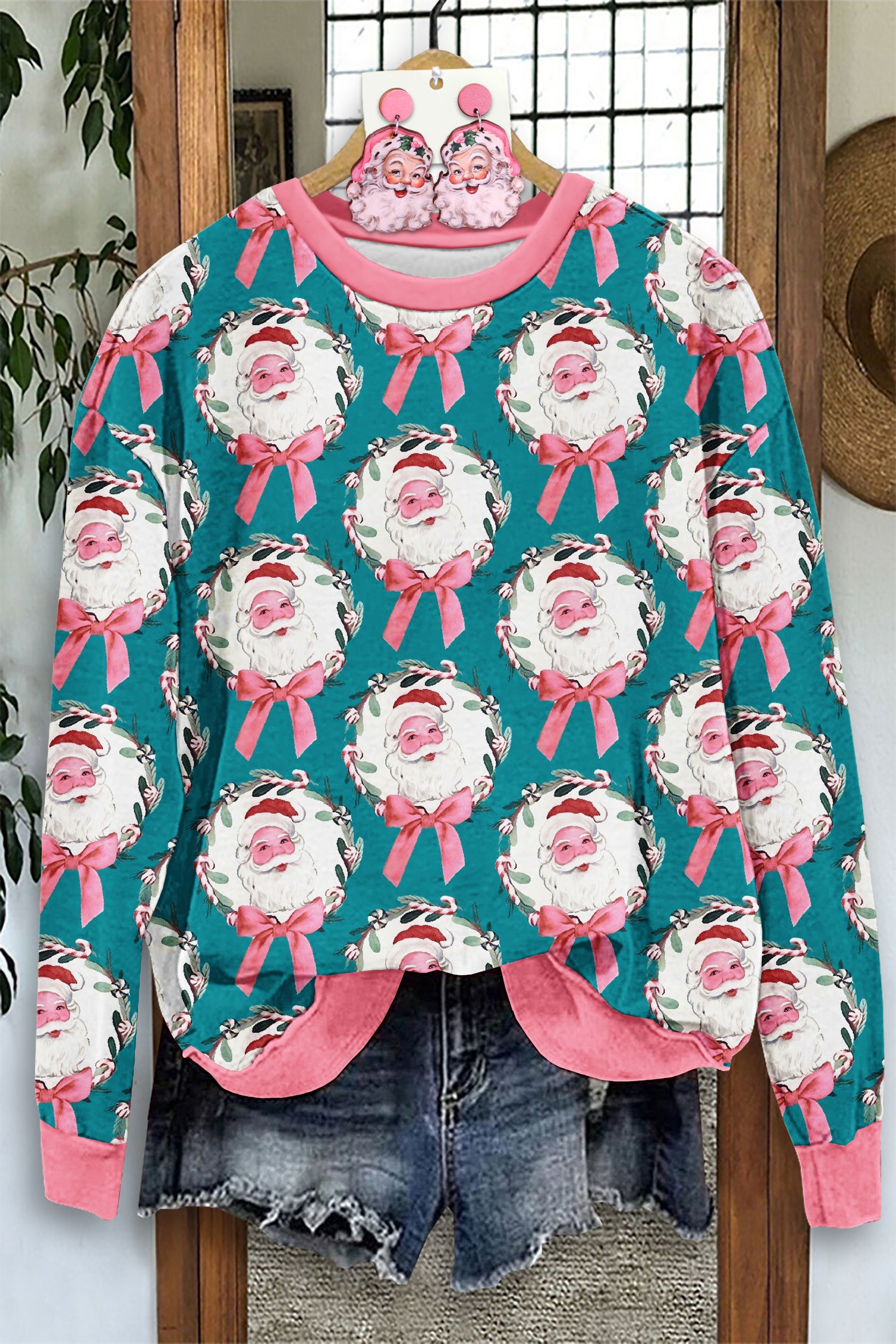 Sweet Christmas Santa Claus Print Long Sleeve Sweatshirt