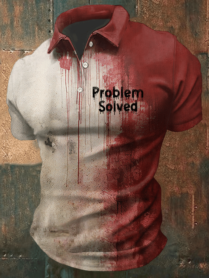 Men's Bloody Problem Solved Halloween Print Casual Polo Shirt