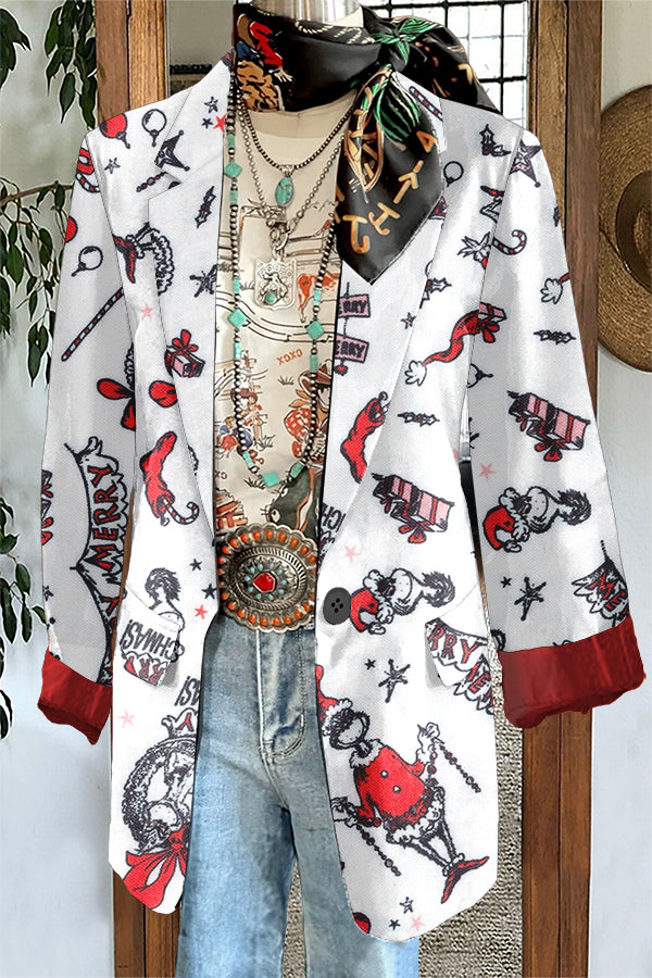 Simple Christmas Grinch Print Blazer